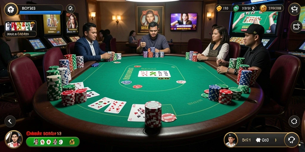Screenshot gameplay BOY303 yang menampilkan aksi poker seru.