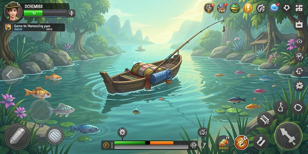 Screenshot gameplay DOREMI88 menampilkan aksi memancing yang seru dan menantang.