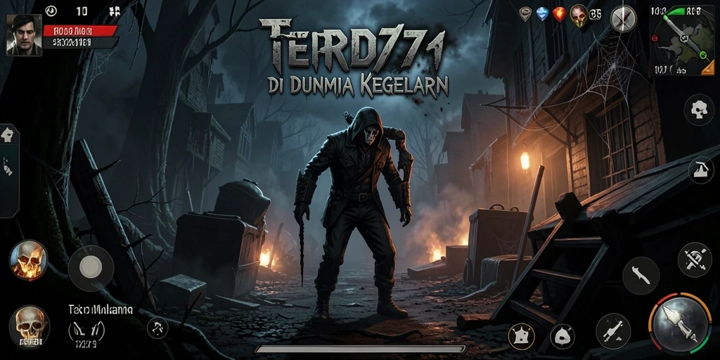 Tampilan menakutkan dari game GOD77 saat menjelajahi lokasi angker.