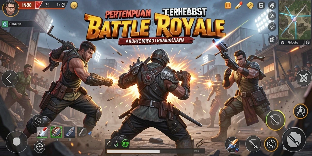 Screenshot IN88 menampilkan aksi seru dalam pertempuran Battle Royale.