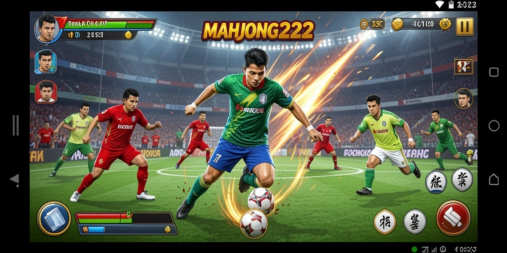 Tangkapan layar utama MAHJONG222 menampilkan aksi pertandingan sepak bola yang mendebarkan.