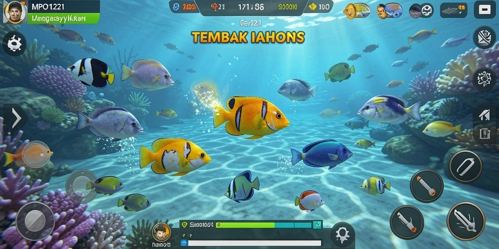 Tampilan gameplay seru dengan berbagai jenis ikan untuk ditangkap.