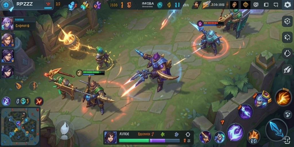Tampilan gameplay menarik dalam RPZZZ dengan pertempuran seru di arena MOBA.