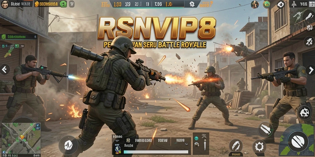 Screenshot RSNVIP8 menunjukkan aksi seru dalam pertempuran Battle Royale.