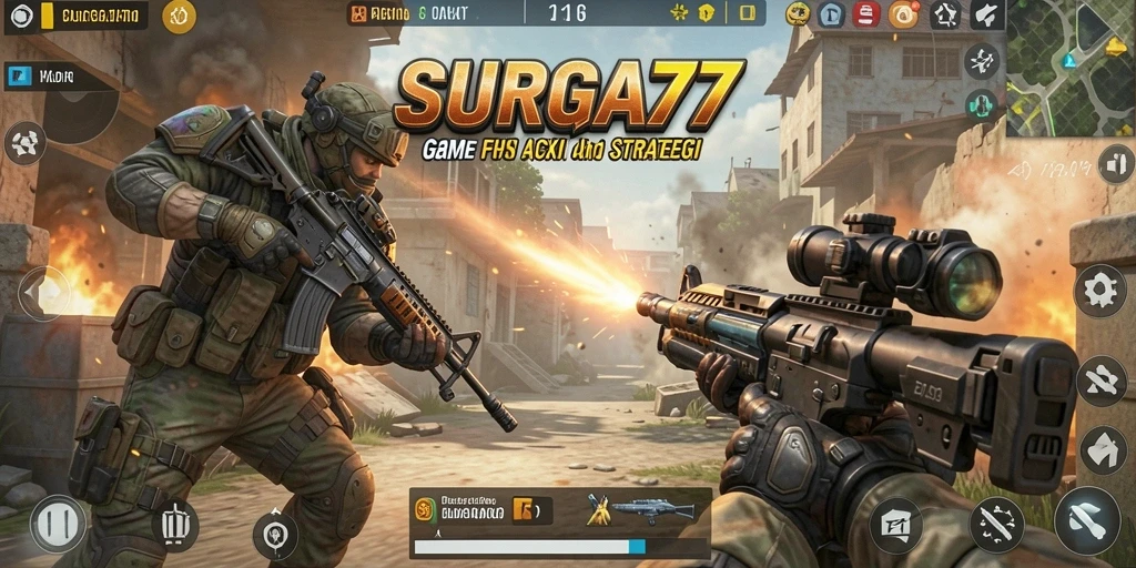 Gameplay seru SURGA77 dengan aksi tembak-menembak yang mendebarkan.