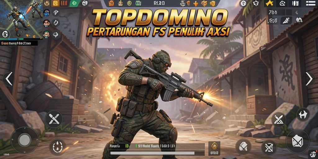 Tangkapan layar menunjukkan aksi seru gameplay FPS di TOPDOMINO.