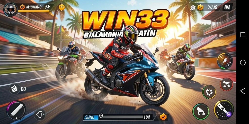 Screenshot gameplay balapan motor di WIN33 yang menegangkan.